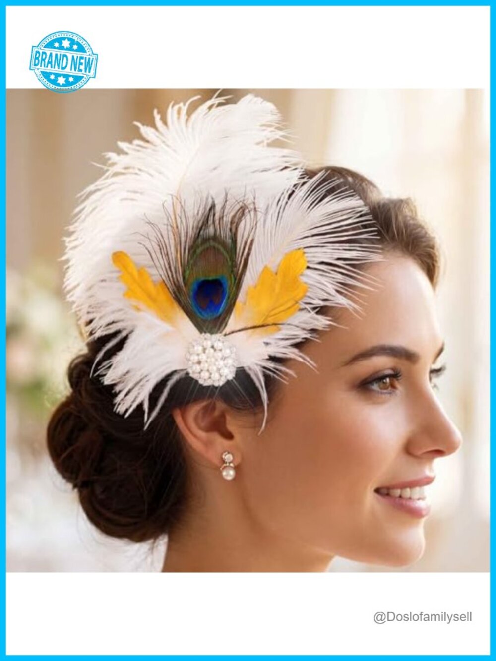 Peacock Feather Hair Clip Fascinator with Pearls for Gatsby Party